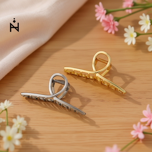 Fermaglio per capelli a croce con placchetta piatta 11 cm, colore oro e argento, per acconciature da donna - Product Image 3