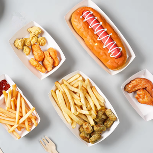 JIEHUI Plateau de bateau en papier kraft de haute qualité à 2 compartiments pour les plats frits à emporter avec récipients de restauration rapide imprimés - Product Image 2