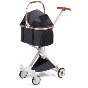 Stylish High Landscape Rose Gold Dog Cart Foldable Luxury and Elegant <b>Pet</b> Product for Small Dogs and Cats - Product Image 2
