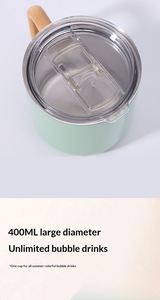 Mug en acier inoxydable 304 avec intérieur et extérieur en acier inoxydable, poignée en bois, anti-brûlure, tasse de bureau au design minimaliste, 400 ml, tasse à café - Product Image 6