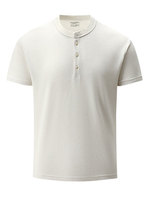 T-shirt Homme Col Henry Style Old Money Manches Courtes Maille Gaufrée Respirant Uni Coupe Décontractée Séchage Rapide Décontracté 100% Coton