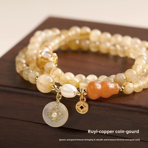 Bracelet multi-brins en citrine et perles dorées, style féminin, nouvelle collection 2026, design de niche de luxe léger, porte-bonheur, prospérité et richesse - Product Image 4