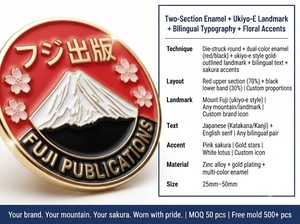 Épinglette personnalisée en émail dur, badge doré rouge Mont Fuji fleur <span class=keywords><strong>de</strong></span> cerisier, texte japonais et anglais, souvenir <span class=keywords><strong>de</strong></span> voyage - Product Image 5