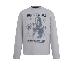 Camiseta de Manga Larga Estilo Americano Vintage con Estampado de Retrato, Tejido Waffle, 35% Algodón, 65% Poliéster, Unisex, Streetwear, Desgastada - Product Image 1