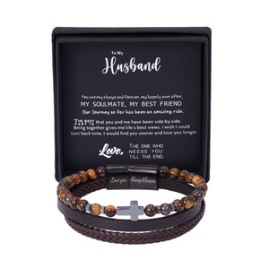 สร้อยข้อมือสแตนเลสหินธรรมชาติ ลายกากบาท หลายชั้น ของขวัญสำหรับผู้ชาย ขนาด 7.5 8.5 9 นิ้ว - Product Image 3