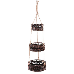 Panier suspendu Qingqian à trois niveaux, rond, en paille tressée, pour balcon, jardin, intérieur, extérieur, décoration - Product Image 5