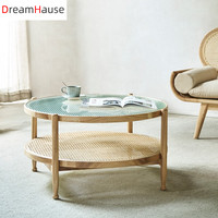 Table basse en rotin nordique Dreamhause, table basse ronde en bois massif pour salon, table d'angle, taille personnalisée