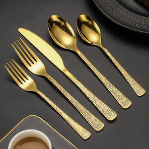 Golden Tree Texture Handle Stainless Steel Knife Fork Spoon Set Dishwasher Safe Western Steak Cutlery Party <b>Dinnerware</b> - Product Image 1