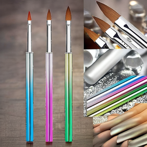 Double-Head Nail Art <b>Brush</b> Blue Pink Gradient Metal Handle Nylon Painting Liner Flat Oval Drawing Pen for Manicure Salon Tool - Product Image 2