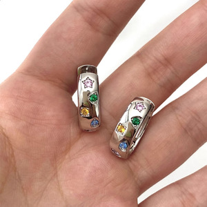 Pendientes de Plata de Ley S925 con Circonita de Color Estrella, Pendientes de Cristal de Nicho a la Moda para Chicas Dulces Japonesas - Product Image 4