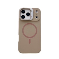 Étui magnétique pour téléphone 17 Pro Max, coque en silicone liquide avec support d'objectif, protection antichute, couleur unie mate pour 16