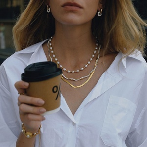 Collar de Cadena de Perlas de Oro Sólido de 14k y 18k, de Acero Inoxidable, Moderno y Resistente a la Decoloración, para Mujer - Product Image 1
