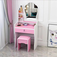 Table de toilette moderne éclairée avec tiroirs, miroir, tabouret, ensemble de coiffeuses, bureau de maquillage