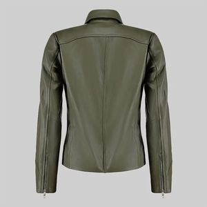 Chaqueta de Motociclista de Cuero Verde para Mujer, Chaqueta de Motociclista Asimétrica de Doble Capa en Cuero PU/Cuero Genuino de Primera Calidad - Product Image 2