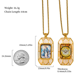 Collier pendentif en laiton Miraculeux Vierge Marie avec incrustation <span class=keywords><strong>de</strong></span> nacre, relief 3D, icône catholique, bijoux religieux, cadeaux chrétiens, breloque - Product Image 5