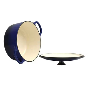Casserole enduite d'émail bleu de <span class=keywords><strong>fonte</strong></span> de couvercle de casserole de dégradé de rond de deux poignées - Product Image 3