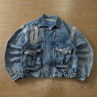 Veste en jean personnalisée pour homme, coupe ample, délavée à l'acide, avec empiècements et multiples poches, style streetwear épais, fabrication sur mesure, usine OEM ODM