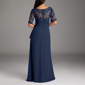 ZYHT 73986 Abito Corto Blu Scuro con Scollo a V in Pizzo per Cerimonia <span class=keywords><strong>Madre</strong></span> della Sposa Cocktail <span class=keywords><strong>Sera</strong></span> Produzione di Fabbrica - Product Image 4