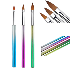 Double-Head Nail Art <b>Brush</b> Blue Pink Gradient Metal Handle Nylon Painting Liner Flat Oval Drawing Pen for Manicure Salon Tool - Product Image 4