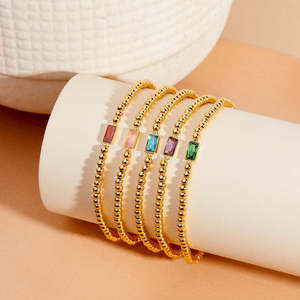 New Arrival 12 Month Birthstones Charm Handmade Jewelry Waterproof 18k Gold Plated Stainless Steel <b>Beaded</b> <b>Bracelet</b> for Women - Product Image 3