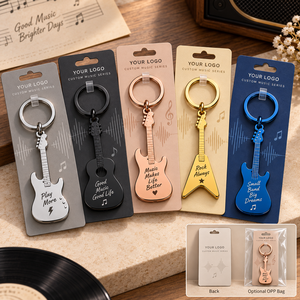 Guitar Shape Metal Keychains Zinc Alloy Fashion Souvenir UV Printing Irregular Design Music Theme OEM ODM - Product Image 2
