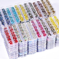 Boîte de 12 compartiments de strass électroplaqués, tailles assorties, pierres à dos plat pour nail art, accessoires de bijouterie DIY, cristal de verre