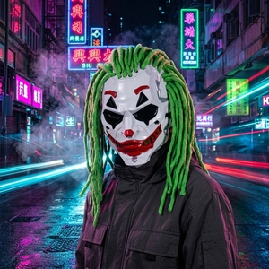 <span class=keywords><strong>Perruque</strong></span> de <span class=keywords><strong>clown</strong></span> mécanique tendance style punk d'Halloween, masque de tête d'<span class=keywords><strong>horreur</strong></span> en résine synthétique sur le thème du cinéma pour jeux d'évasion, pour 18 ans et plus - Product Image 1
