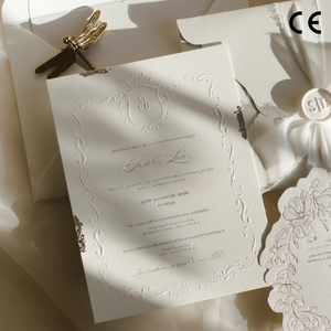 <span class=keywords><strong>Tarjeta</strong></span> de Invitación de Boda con Grabado Floral de Alta Calidad y Prestigio, Papel de Color Marfil Personalizado con Diseño de Sello de Cera, Venta al por Mayor - Product Image 2