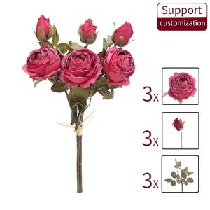 Искусственные цветы, 3 Маленькие розы с обожженными краями, сгруппированные бутоны оптом для украшения дома, свадьбы и украшения отеля - Product Image 2