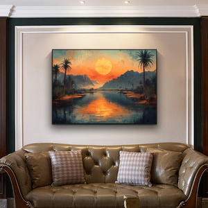 <span class=keywords><strong>Pintura</strong></span> al Óleo <span class=keywords><strong>de</strong></span> Paisaje con Amanecer Pintada a Mano Personalizada sobre Lienzo, Arte <span class=keywords><strong>de</strong></span> <span class=keywords><strong>Pared</strong></span> <span class=keywords><strong>para</strong></span> Decoración del Hogar, Impermeable y Ecológico - Product Image 1