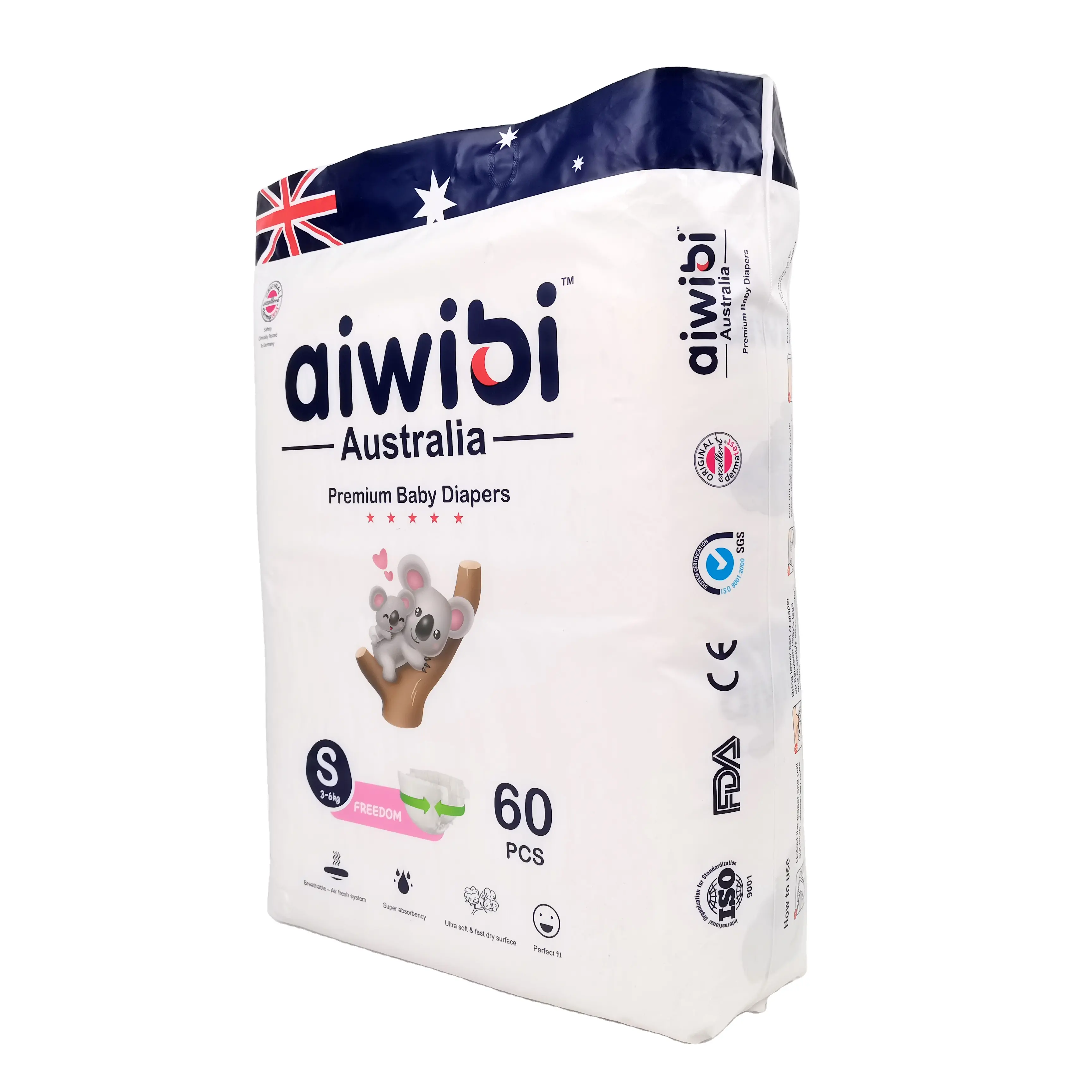 Australia Aiwibi A grade disposable baby diapers manufacturer 2023 hot selling soft cotton baby nappies wholesale cheap price NB