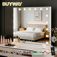 Miroir de maquillage LED style Hollywood avec lumières à intensité réglable, miroir rectangulaire, support fixe robuste pour coiffeuse