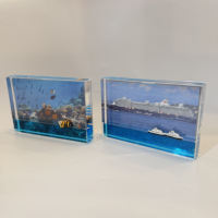 Cadre photo liquide en acrylique 4x6 pouces, transparent, thème aquatique, requin, surfiste, poisson, paillettes, cadeaux modernes personnalisés, sérigraphie