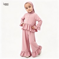 Nouvelle arrivée, robe de prière pour filles musulmanes, ensemble abaya, motif ondulé, robe unie à volants avec ensemble hijab instantané Amira
