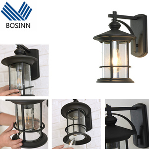 Applique murale de jardin en aluminium frotté finition bronze applique LED avec lampes murales extérieures en verre transparent Design lanterne moderne - Product Image 5