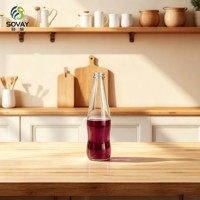 Bouteille de boisson en verre transparente élégante de 275 ml, vide, incurvée, avec filetage, en verre recyclable, impression de logo personnalisée disponible