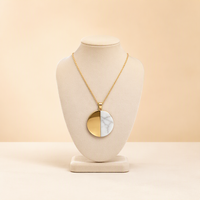 Collier pendentif demi-lune en acier inoxydable 316L et marbre, pierre naturelle personnalisable, antirouille et hypoallergénique