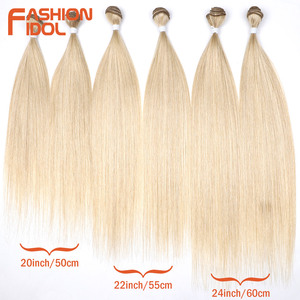 FASHION IDOL 20 22 24 Pouces 300g/6pcs Mèches <span class=keywords><strong>de</strong></span> cheveux synthétiques Yaki Lisses à trame nouée à la main Ombré Blond Toutes Couleurs pour <span class=keywords><strong>Salon</strong></span> - Product Image 3