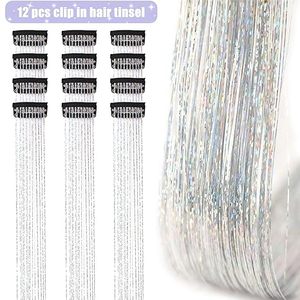 Extensiones de Cabello con Brillo Plateado, 12 Piezas, Kit de Extensiones de Cabello con Clip para Niñas, 20.5 Pulgadas, Brillantes y Relucientes - Product Image 3