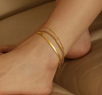 Bracelet de cheville en acier inoxydable plaqué or 18 carats chaîne cubaine Miami bijoux de pied plat serpent empilable pains bracelet de cheville bijoux d'été A0110