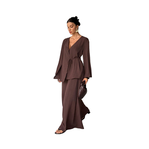 Completo Due Pezzi Casual Retrò da Donna, 100% Poliestere, Scollo a V, Vestibilità Ampia, per Uso Quotidiano, Primavera Autunno, Traspirante e ad Asciugatura Rapida - Product Image 2
