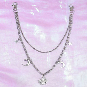 Waist Chain Metal <b>Moon</b> Sun Star Pendant Hip Hop Punk Jeans Chain Unisex Daily Wear Zinc Alloy Double <b>Ring</b> White K - Product Image 2