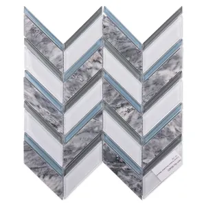 Mosaico azulejo gris y blanco, espiga, chevron arrow, mosaicos de mármol de vidrio, venta directa de fábrica
