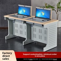 Bureau d'ordinateur commercial double en acier pour salle de classe et usage scolaire, design rabattable avec moniteur dissimulé, moderne et simple