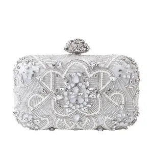 India Style Ladies Trendy Chic Shiny Beaded Crystal Handmade Bags Floral Pearls Clutch Evening Bag Light Luxury Women's Bag