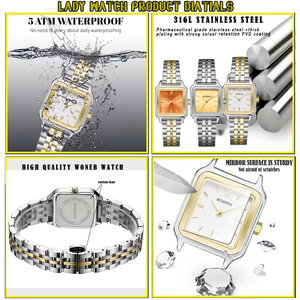 Custom Logo <b>Gold</b> Fashion Women's Quartz <b>Watch</b> OEM Stainless Steel Glass <b>Rectangle</b> Waterproof Luxury Business Party - Product Image 2