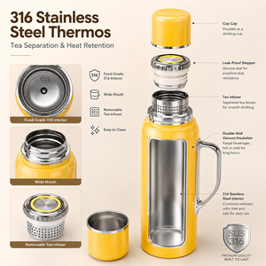 Custom Logo 316 Steel Mechanical Temp Display Tea Separation Drinkware For Home Travel Gift Insulated <b>Flask</b> Thermal Water Bottle - Product Image 6