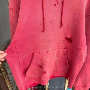 Felpa pesante con cappuccio Oversize rosso Vintage con cappuccio Unisex Fit Drop shale acido lavaggio con cappuccio - Product Image 4