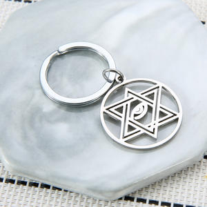 Jinzhu2 New Devil's Eye Porte-clés en acier inoxydable Étoile hexagonale circulaire géométrique Simple Porte-clés évidé - Product Image 3