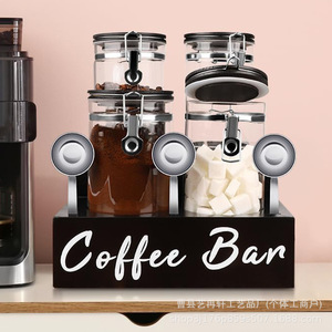 Estante para almacenar granos de café, tarro de vidrio, contenedor hermético, soporte para barra de café, tapa con clip de color negro - Product Image 1